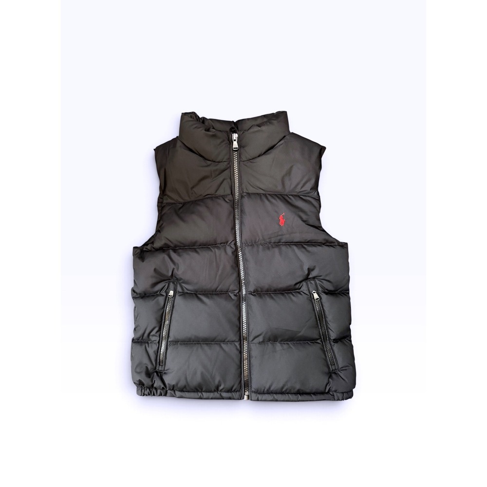Polo Ralph Lauren Kids Black Puffer Vest Recycled Polyester Red Logo Eize 6 NEW